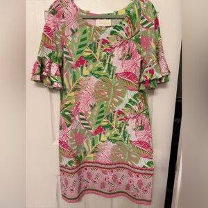 Pappagallo Multicolor Leaf Pattern Dress with  flutter sleeves